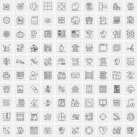 100 Universal Black Line Icons on White Background vector