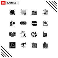 Pack of 16 Modern Solid Glyphs Signs and Symbols for Web Print Media such as glass estate route real office Editable Vector Design Elements