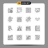 conjunto de 16 iconos modernos de ui símbolos signos para navegación en línea éxito computación red elementos de diseño vectorial editables vector