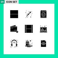 Set of 9 Vector Solid Glyphs on Grid for strip wallet machine e add Editable Vector Design Elements