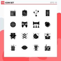 Pack of 16 creative Solid Glyphs of navigation compass workflow world electronics Editable Vector Design Elements