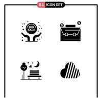 Universal Icon Symbols Group of 4 Modern Solid Glyphs of big sale moon sign case romantic Editable Vector Design Elements