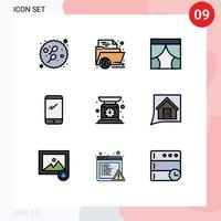 9 Thematic Vector Filledline Flat Colors and Editable Symbols of mobile phone learning window stage Editable Vector Design Elements