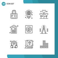 Vector Pack of 9 Outline Symbols Line Style Icon Set on White Background for Web and Mobile