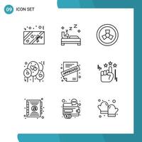 Vector Pack of 9 Outline Symbols Line Style Icon Set on White Background for Web and Mobile