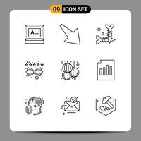 Set of 9 Vector Outlines on Grid for new chinese diy rating management Editable Vector Design Elements