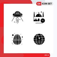 Modern Set of 4 Solid Glyphs Pictograph of space ship namaz rocket mosque egg Editable Vector Design Elements