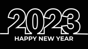 HAPPY NEW YEAR 2023 written with white lines to form 2023. Isolated in black background and white font. Celebration poster, banner template design. Editable Vector illustration in EPS10