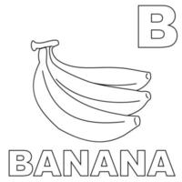 Banana coloring page, with a big B to introduce letter B to kids. Suitable for children's coloring books and letter recognition through bananas. Editable vectors fruit illustration