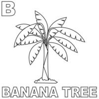 Banana Tree coloring page, with a big B to introduce letter B to kids. Suitable for children's coloring books and letter recognition through banana trees. Editable vectors Plant illustration