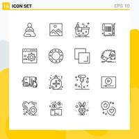 Pack of 16 Modern Outlines Signs and Symbols for Web Print Media such as develop browser bathroom agreement paper Editable Vector Design Elements