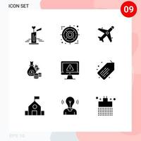 9 Thematic Vector Solid Glyphs and Editable Symbols of computer coins ecommerce business money Editable Vector Design Elements