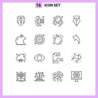 Pack of 16 creative Outlines of intellect apple dial pad photo editor Editable Vector Design Elements