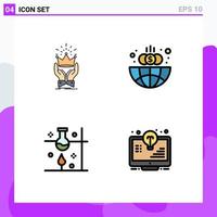 Set of 4 Modern UI Icons Symbols Signs for crown laboratory market finance science Editable Vector Design Elements