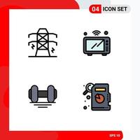 Modern Set of 4 Filledline Flat Colors and symbols such as electricity dumbbell tower microwave gym Editable Vector Design Elements