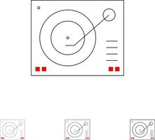 dispositivo de cubierta reproductor de fonógrafo registro conjunto de iconos de línea negra en negrita y delgada vector