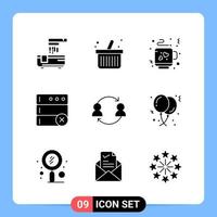 9 Solid Black Icon Pack Glyph Symbols for Mobile Apps isolated on white background 9 Icons Set vector