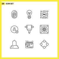 Mobile Interface Outline Set of 9 Pictograms of jackhammer contact innovation add support Editable Vector Design Elements