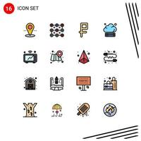 Group of 16 Modern Flat Color Filled Lines Set for oven iot money internet storage Editable Creative Vector Design Elements