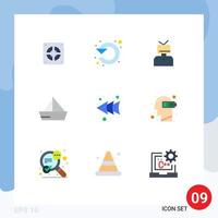 Flat Color Pack of 9 Universal Symbols of vehicles sail up boat happy Editable Vector Design Elements