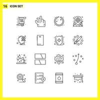 Group of 16 Modern Outlines Set for human dollar bracelet web location Editable Vector Design Elements