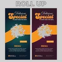 Food Restaurant Roll Up Banner Signage Template vector