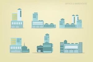 Warehouse and office icon collection. vector illustration of buildings