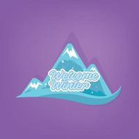 ice mountain illustration vector and welcome winter text