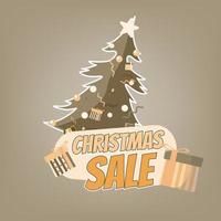 Christmas sale tag with Christmas tree and gift boxes vector illustration