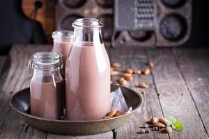 Homemade almond chocolate milk photo