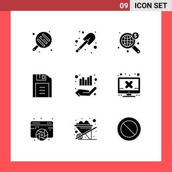 9 concepto de glifo sólido para sitios web móviles y aplicaciones gráfico de computadora gestión amplia elementos de diseño vectorial editables retro vector