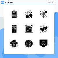 Universal Icon Symbols Group of 9 Modern Solid Glyphs of login file record analysis settings Editable Vector Design Elements