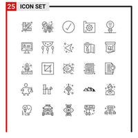 Mobile Interface Line Set of 25 Pictograms of biology document check database connect Editable Vector Design Elements