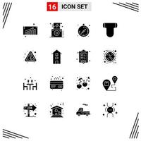 Set of 16 Commercial Solid Glyphs pack for error warning compass alert diapers Editable Vector Design Elements