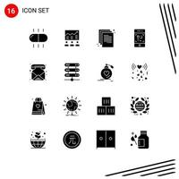 Editable Vector Line Pack of 16 Simple Solid Glyphs of technology phone graph barcode document Editable Vector Design Elements