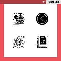 Set of 4 Modern UI Icons Symbols Signs for analysis atom globe interface research Editable Vector Design Elements