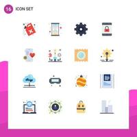 Group of 16 Flat Colors Signs and Symbols for user beat gear phone mobile Editable Pack of Creative Vector Design Elements