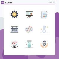 Pack of 9 creative Flat Colors of store open graph image document Editable Vector Design Elements