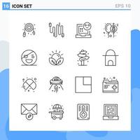 Modern 16 Line style icons Outline Symbols for general use Creative Line Icon Sign Isolated on White Background 16 Icons Pack Creative Black Icon vector background