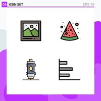 Pictogram Set of 4 Simple Filledline Flat Colors of camera heat picture pizza gas Editable Vector Design Elements