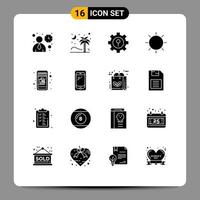 Set of 16 Vector Solid Glyphs on Grid for tool layout coconut interface setting Editable Vector Design Elements