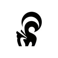 logotipo vectorial de mofeta. Ilustración de vector de animal de mofeta elegante simple de color plano negro. con hermoso movimiento y cola