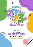 New Year 2023 Party Celebration template design with time and venue details vector