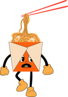 asiatisk wok låda med Ramen spaghetti. söt tecknad serie karaktär med händer, ben, ögon. retro komisk stil. hand dragen isolerat png illustration. skriva ut, logotyp mall