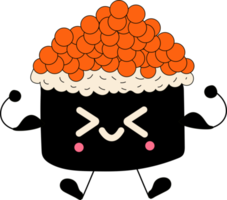 Cute happy funny smiling sushi,roll with kawaii eyes. PNG in cartoon style. All elements are isolated