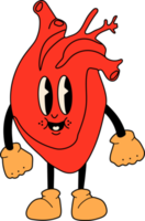 Red heart cute mascot with happy face in retro comic style. Happy Valentines day set PNG illustration.
