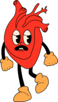 mascotte mignonne de coeur rouge avec un visage heureux dans un style bande dessinée rétro. bonne saint valentin set illustration png. png