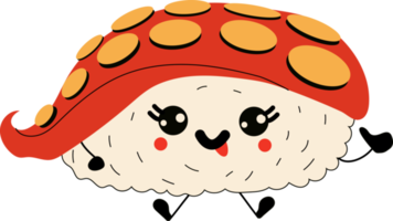sushi sorridente engraçado feliz bonito, rolo com olhos kawaii. png em estilo cartoon. todos os elementos são isolados