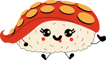 süßes glückliches lustiges lächelndes sushi, rolle mit kawaii augen. png im Cartoon-Stil. alle Elemente sind isoliert