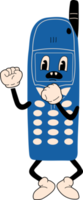 altes Telefon mit Antenne. süße Zeichentrickfigur mit Händen, Beinen, Augen. Retro-Comic-Stil. hand gezeichnete lokalisierte png-illustration. Druck, Logo-Vorlage png